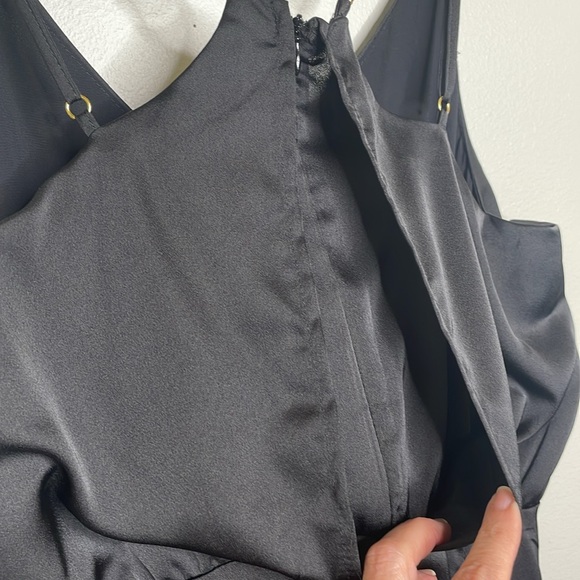 Lulu’s Black Satin Ruffle Hem Party Cocktail Mini Dress Size Small - Picture 7 of 17